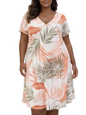 Tahari 2X Jersey Knit Tropical Print Resortwear Casual Summer Dress